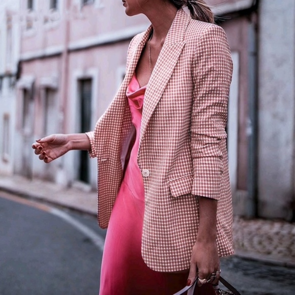 Rouge! Jackets & Blazers - Single Breasted Pink Plaid Blazer